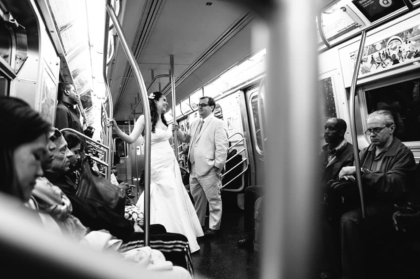 wedding photo in the NYC subway