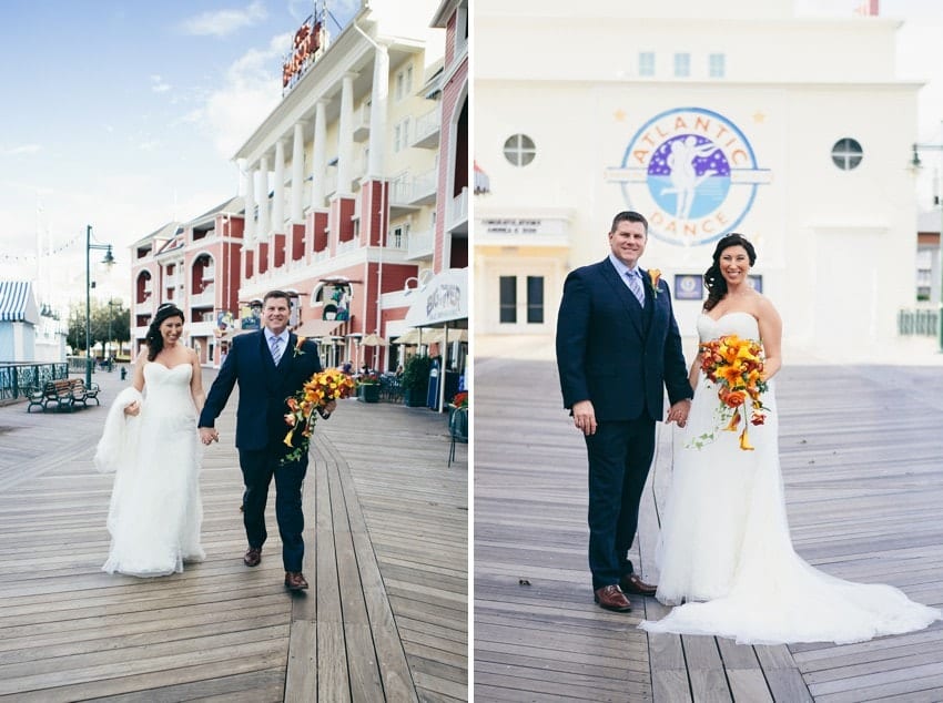 Bride and groom at Disney Boardwalk