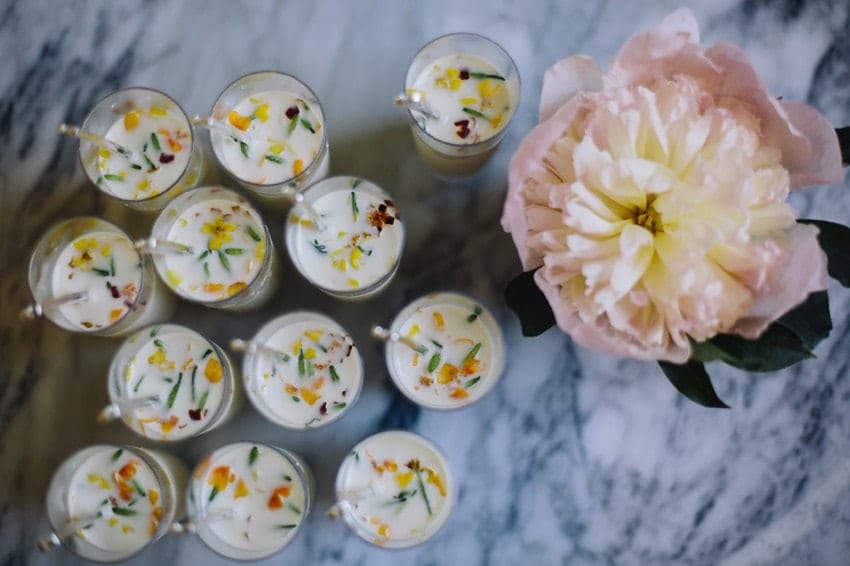 panna cotta with edible flowers by Earth and Sugar bakery