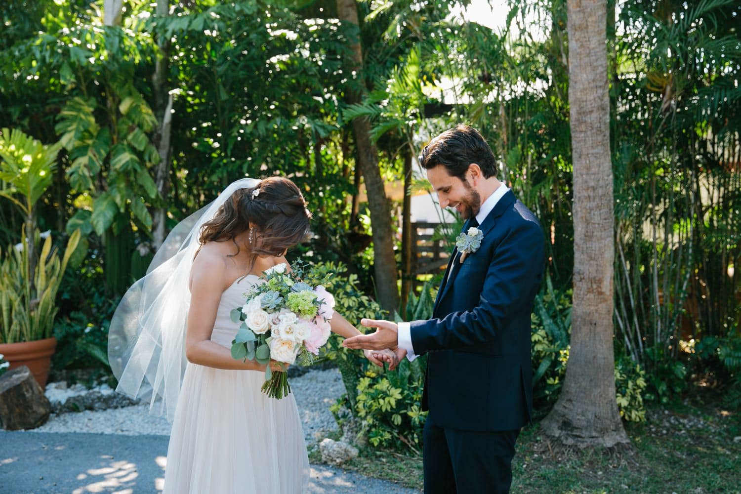 First looks are the cutest! Miami Garden Wedding. 