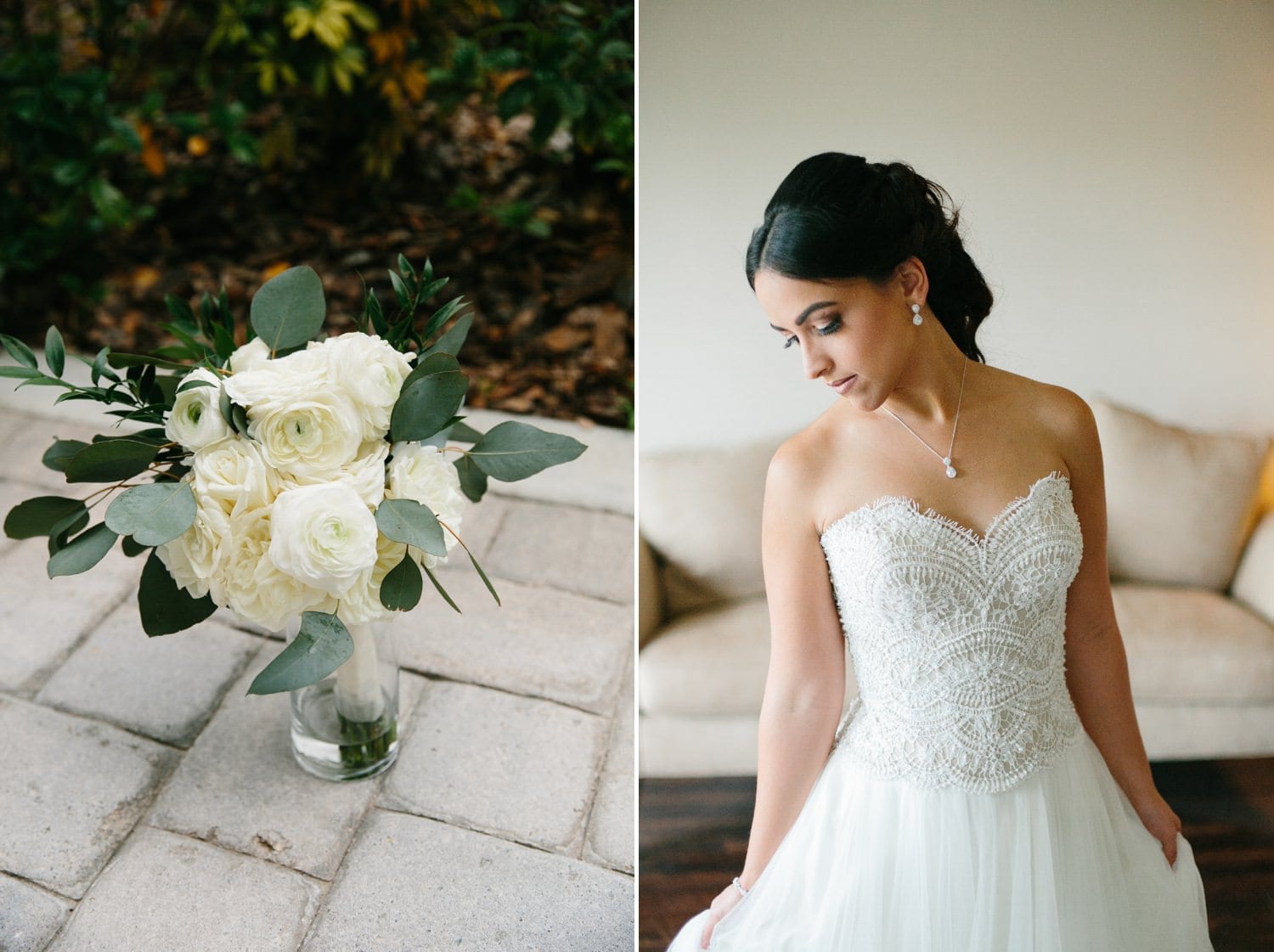Bridal portrait and Bridal bouquet. Rustic Chic Wedding at October Oaks