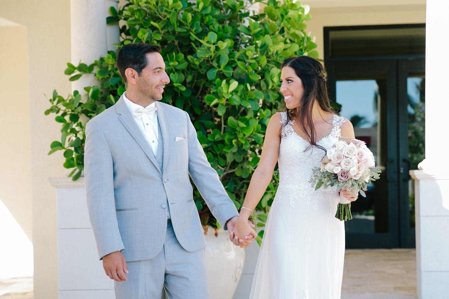 Bride and Groom portrait. First look. Delray Beach Marriott Wedding 