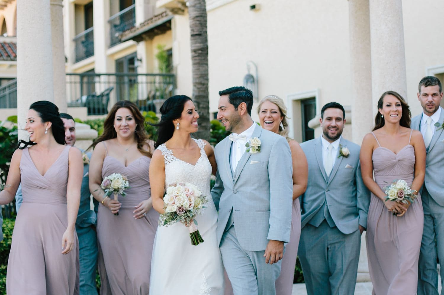Wedding Party blush and grey colors. Delray Beach Marriott Wedding 