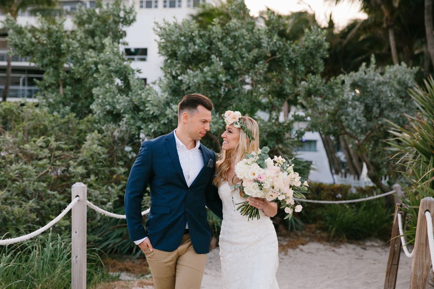 Bride and Groom portrait. Winter Beach Wedding at the National Hotel in South Beach Fl