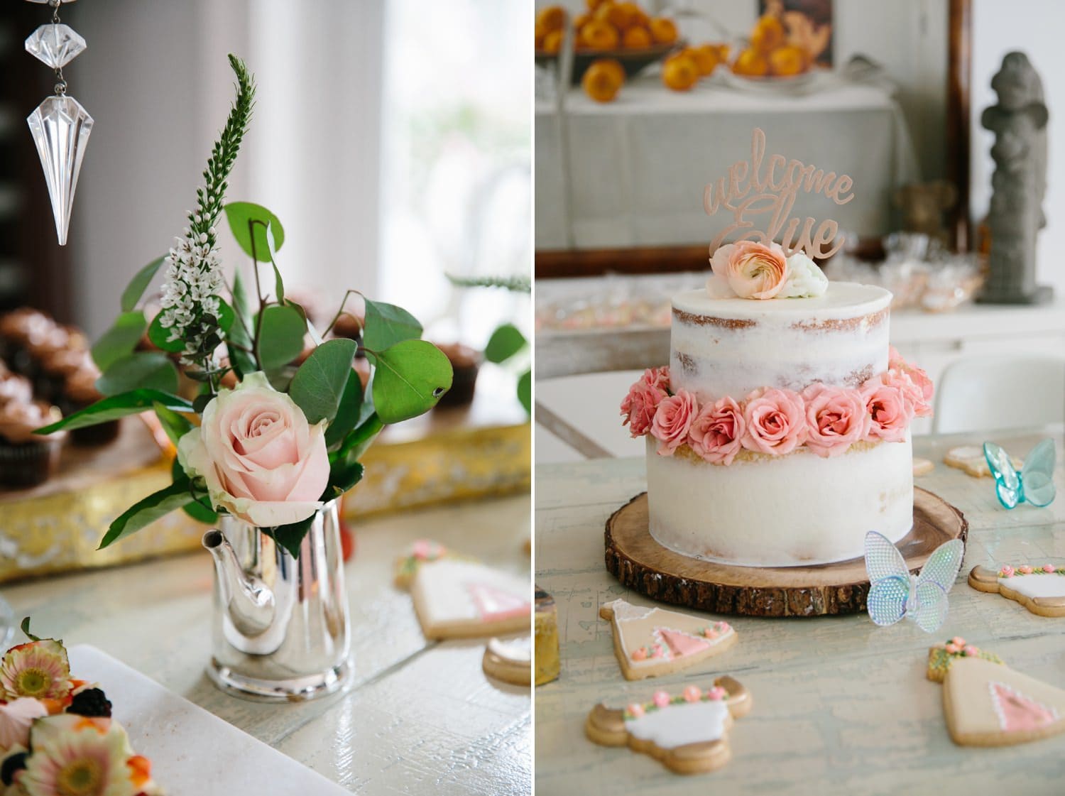 Cake and decoration for a baby shower. Boho Baby Shower. Miami Family Photographer 