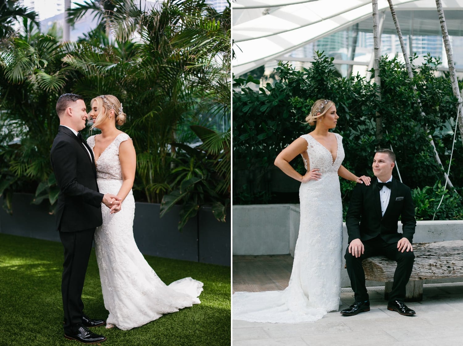 Bride and groom first look at The East Miami. Miami Wedding Photographer