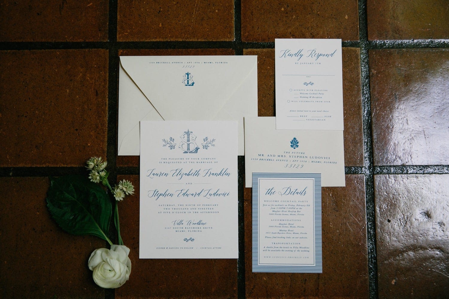 Preppy wedding invitations. Wedding at the amazing Villa Woodbine