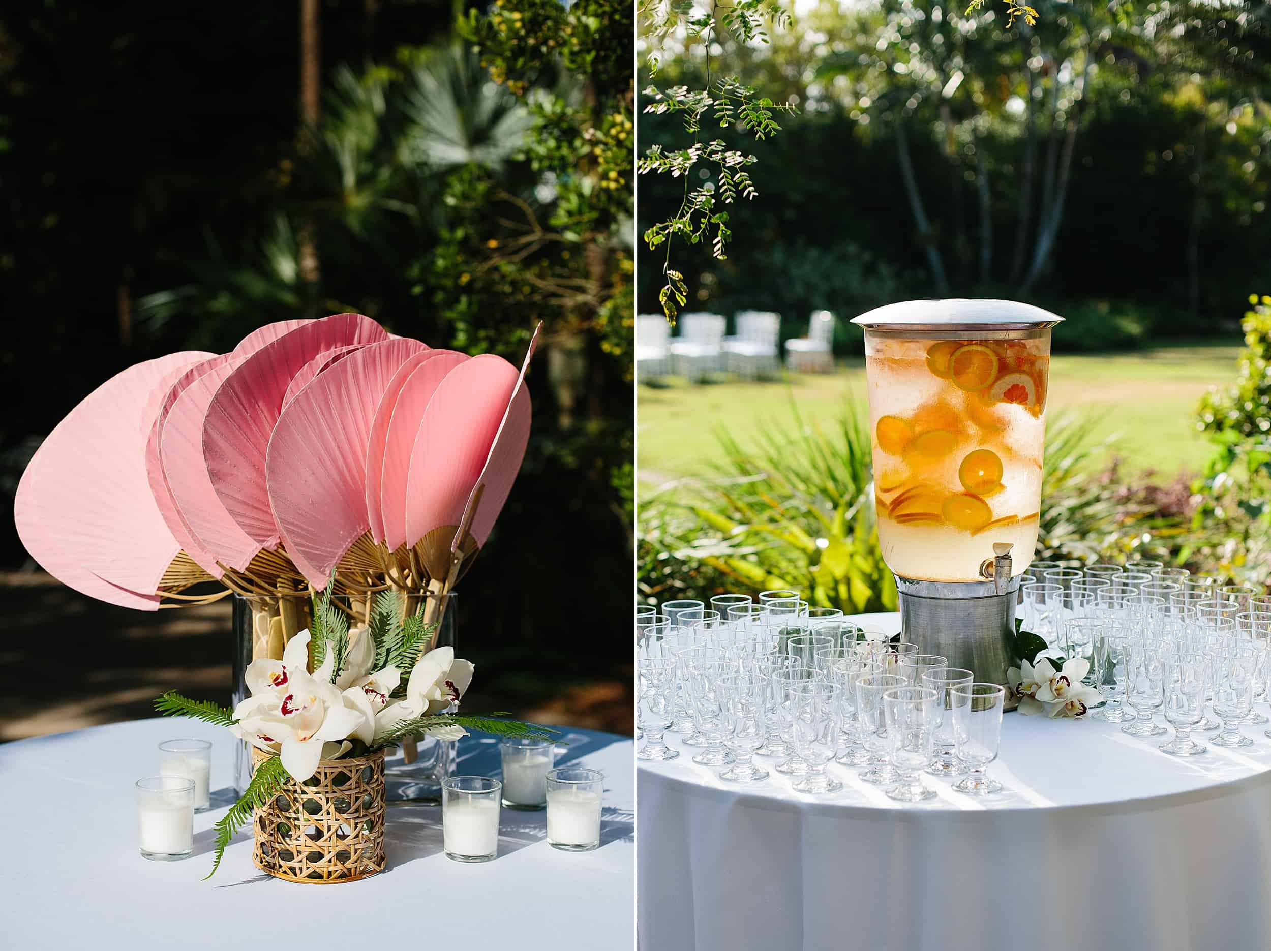 welcome details for a Miami garden wedding