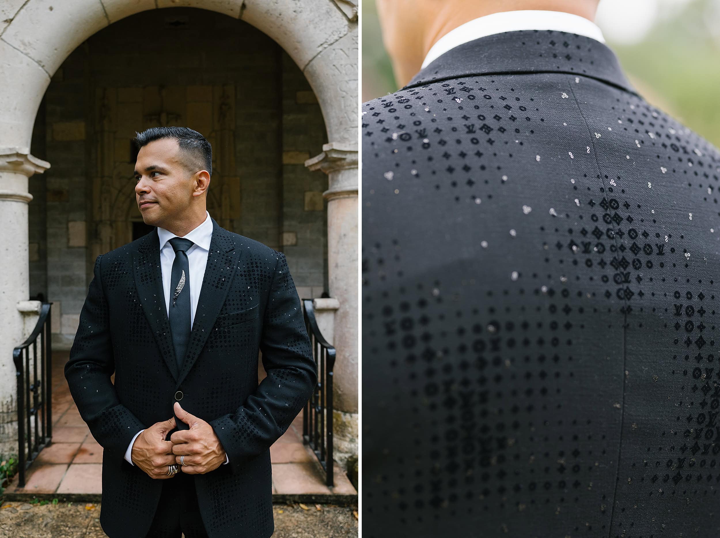 Groom wearing Louis Vuitton suit