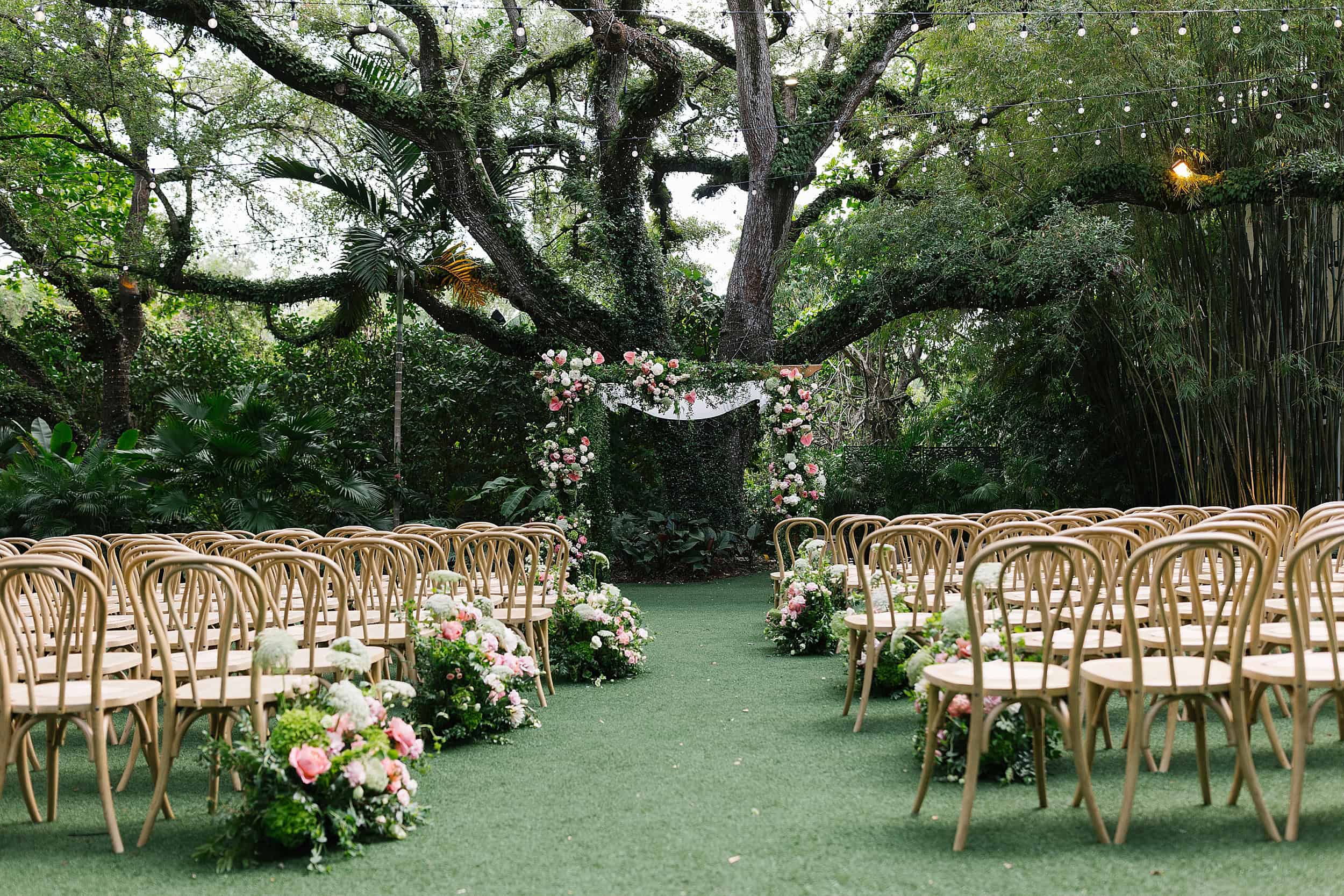 Romantic wedding ceremony setup at Villa Woodbine in Miami